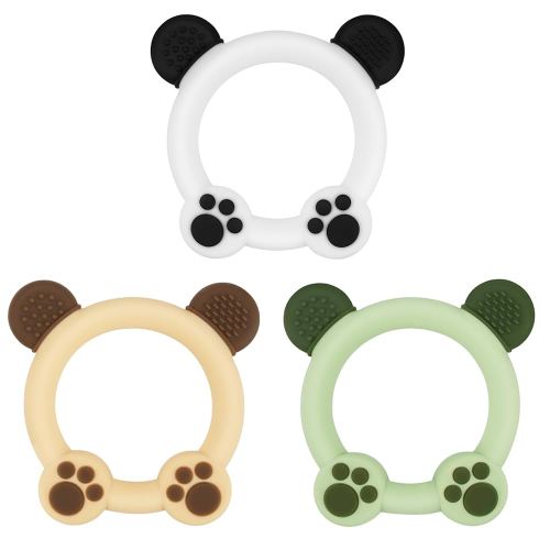 3 Pack Baby Teether, Bear-Shaped Silicone Teething Toys for Infants 0-24 Months, BPA-Free Chew Toys to Soothe Sore Gums (White & Green & Yellow)