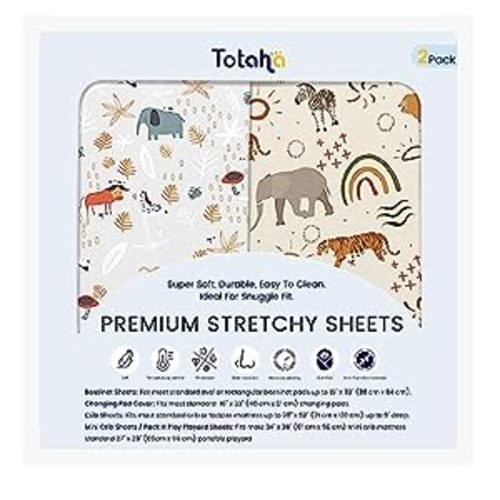 Amazon.com : TotAha Jungle Animal Mini Crib Sheet, Premium Stretch Fitted Portable Mini Cribs Playards Sheets, Ultra Soft Breathable Jersey Knit Pack N Play Sheet 24x38x5, 2 Pack : Baby
