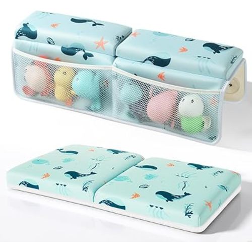 SKEFOLI Baby Bath Kneeler and Elbow Rest Pad Set,1.5" Thick Baby Bath Kneeler Pads with Toys Organizer, Pads to Support The Arm, Essentials, Ideal Kneeling Pad for Bathing