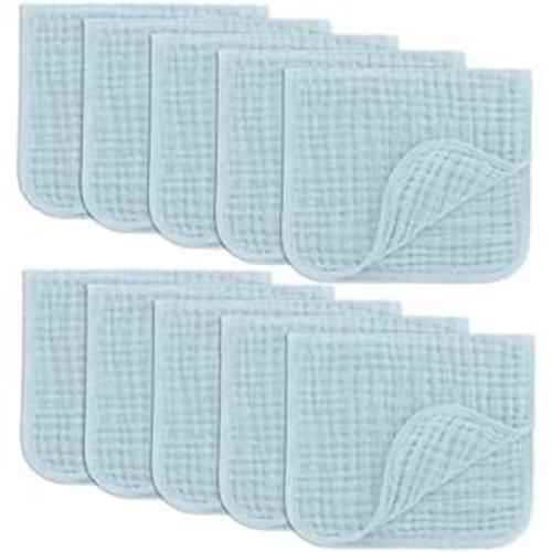 Comfy Cubs Muslin Burp Cloths 20" x 10", Pack of 10 - Large, 6-Layer, Ultra Absorbent 100% Cotton for Baby Drool and Messes - Soft, Safe & Gentle Baby Burp Cloths for Boys & Girls - Sky Blue
