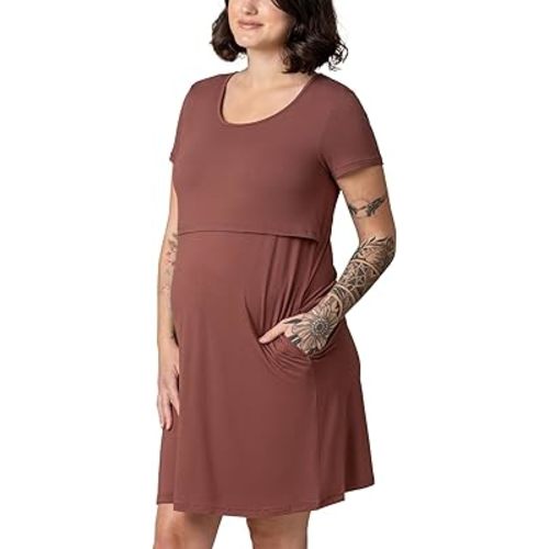 Kindred Bravely Eleanora Ultra Soft Maternity Nursing Dress | Short Sleeve Breastfeeding Dress with Pockets