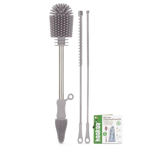 haakaa Silicone Cleaning Brush Kit - SUVA Grey - Bottle Brush for Breast Pumps, Breast Milk Collector, Baby Bottles, Nipples, Breastmilk Storage Bags