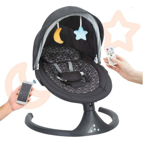 Aprpink 5-in-1 Large Baby Swing Bouncer with Rocking, Mosquito Net&Cute Toys Black Striped for Child, 1 Count