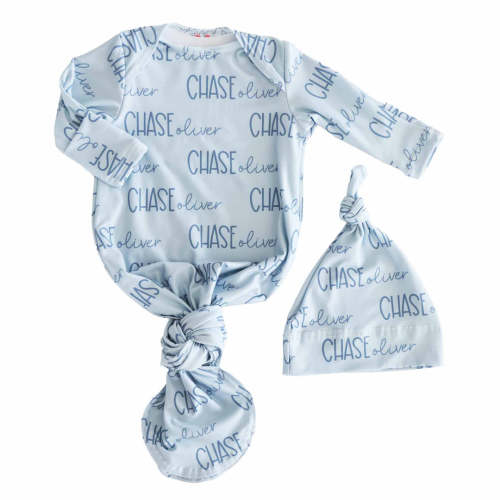 Personalized Font Duo Newborn Baby Knot Gown | Best Selling Blues