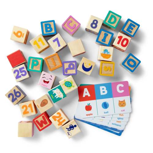 Melissa & Doug® Ms. Rachel™ Wooden Learning Blocks, 30 Building Blocks with Letters, Numbers & 14 Play Cards, Toddler Toys for Boys and Girls 18M to 3+