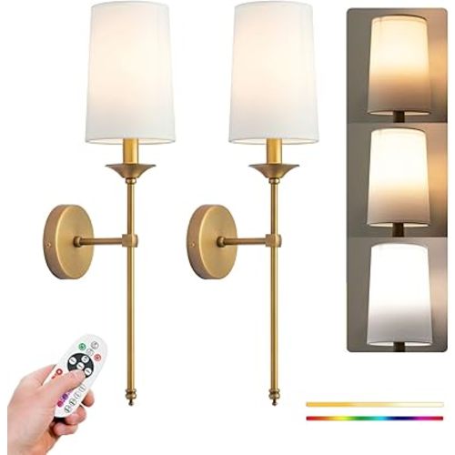 PASSICA DECOR Battery Operated Wall Sconces Set of Two, Rechargeable Wall Lights with 5200mAh Dimmable Detachable Bulbs, 15 Colors and Remote Control, Wireless Sconces for Bedroom, Living Room