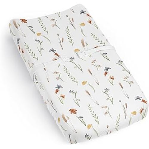 Sweet Jojo Designs Boho Floral Garden Flower Girl Baby Changing Pad Cover Sheet Infant Newborn Diaper Table Change Mat Cover - Watercolor Bohemian Farmhouse Wildflower Vintage Shabby Chic Green Nature