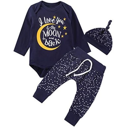 Baby Boy Space Theme Outfit Newborn Boy I Love You To The Moon And Back Baby Shower Infant Space Clothes Romper Pants Set
