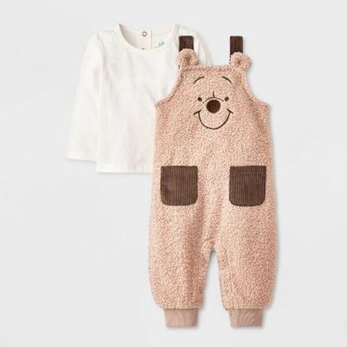 Baby Disney Winnie The Pooh 2pc Long Sleeve Top And Cozy Overalls Set - Tan 3-6m
