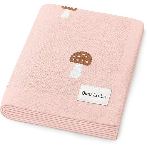 Bleu La La Swaddle Blanket for Girls 100% Cotton Buttery Soft Cozy Receiving Swaddle Crib Stroller Blanket for Shower Gift Registry for Newborns, Infants, Toddlers (Mushroom - Pink)