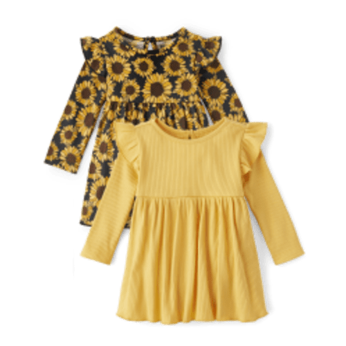 Baby Girls Sunflower Bodysuit Dress 2-Pack