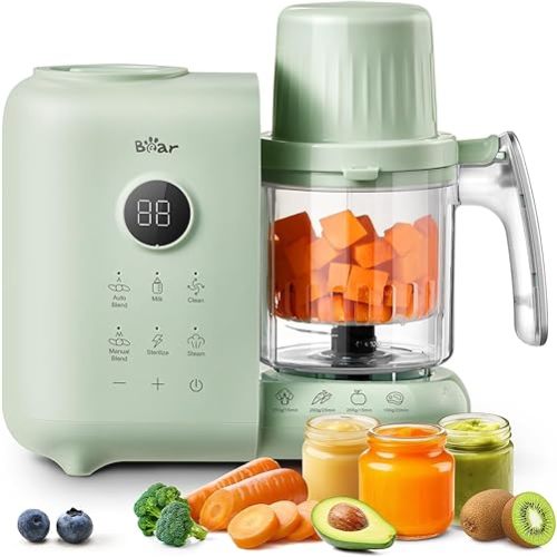Bear 2025 Baby Food Maker with Two Layer Steam Baskets, Multifunction Baby Food Processor Steamer Puree Blender, Baby Food Mill with Bottle Warming Sterili-zing Auto Cleaning Function, BPA-Free