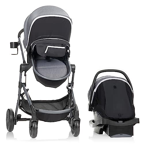 Evenflo Pivot Vizor Modular Reversible Stroller Travel System with LiteMax Infant Car Seat, Available in 6 Modes, Chasse Black