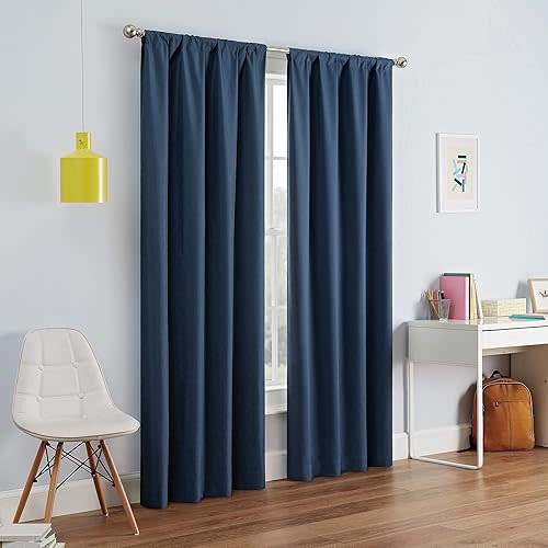 ECLIPSE Kendall Modern Blackout Thermal Rod Pocket Window Curtain for Bedroom or Living Room (1 Panel), 42 X 54, Denim