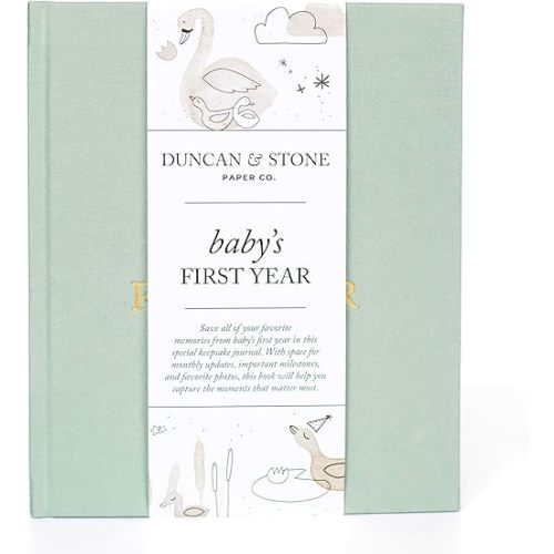 Baby First Year Book - Heirloom Keepsake Baby Memory Book to Record Important Milestones, Photos & More - Pregnancy Books (Sage Green,112 Pages)