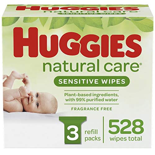 Huggies Natural Care Sensitive Baby Wipes, Unscented, 3 Refill Packs (528 Wipes Total)