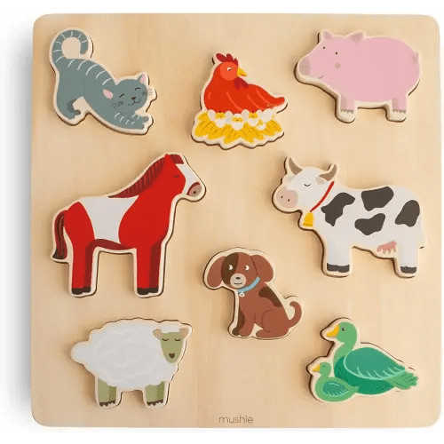 mushie Wooden Farm Puzzle | for Kids 3 Years+ | Preschool Educational & Toddler Montessori Toys (6 pcs)