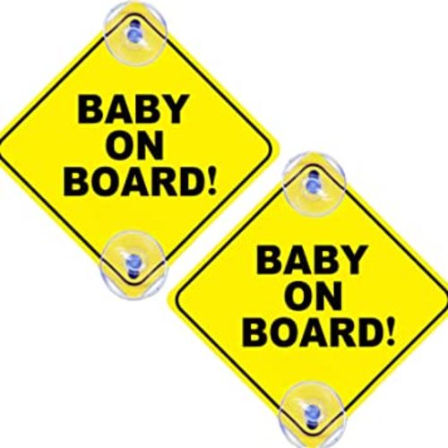 2PCS Baby On Board Signs with Suction Cups, 5"x5" Reusable Baby Safety Warning Decal For Car Windows