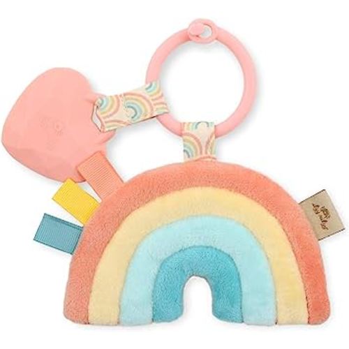 Itzy Ritzy Itzy Pal Infant Toy & Teether; Includes Lovey, Crinkle Sound, Textured Ribbons & Silicone Teether, Rainbow