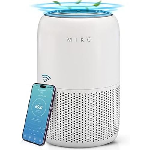 MIKO Air Purifier for Bedroom with 3-in-1 HEPA Filter & Sleep Mode, Whisper Quiet, Covers Up to 1200 ft, Smart Wi-Fi App Control - Removes Smoke, Allergens, Pets Hair, Dust, Odors, Pollutants