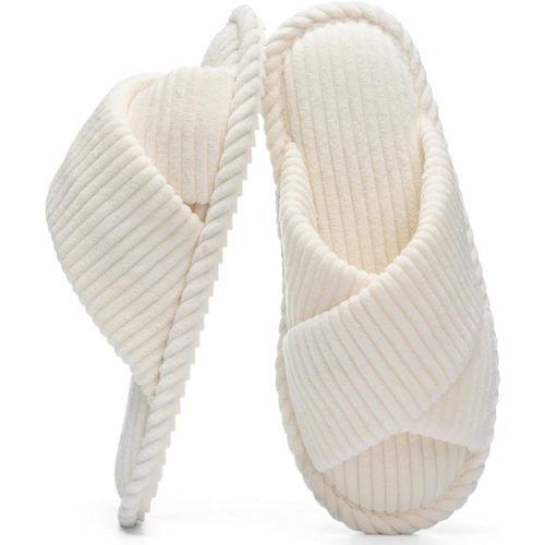 Slippers for Women Memory Foam House Bedroom Corduroy Crossbands Open Toe Slides Sandals Shoes Comfy Trendy Gift for womens Anti-Skid sole