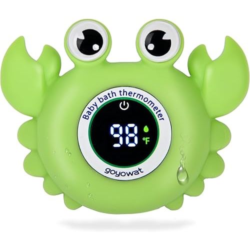 Baby Bath Thermometer with LED Display, Floating Crab Toy – 2-in-1 Water Safety Sensor for Infants, Color-Coded Alerts (Hot/Cold), Bath Tub Temperature Monitor, Cute Floating Bath Toy, Nursery