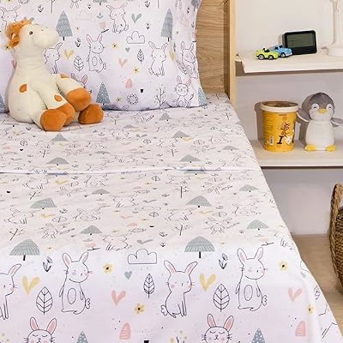 Nikki Peter 100% Cotton Kids Bedsheet Sets for Boys and Girls, Bunny Sheets Twin, Bunny Twin Bedding, Easy Care Super Soft Sheets Set - OEKOTEX Certified
