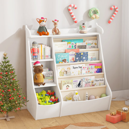 Latitude Run® Kreena 37.17"H x 33.46"W 4 Tier Book Display Bookcase Bookshelf with Storage Organizer | Wayfair