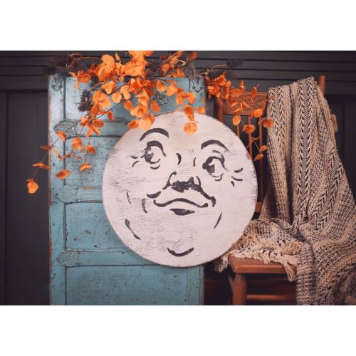 Vintage Man In The Moon, Rustic Home Decor, Retro Moon, Vintage Moon, Vintage Halloween, Retro Halloween Signs, Fall Decor, Vintage Signs