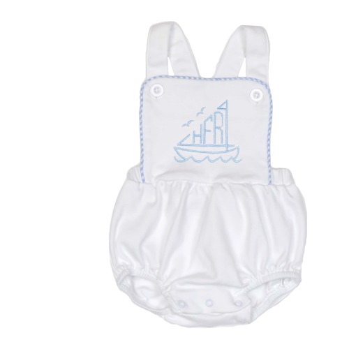 Blue Sailing Initial Gingham Sunsuit [WHB]