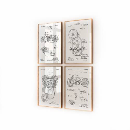 Motorcycle Set of 4 Patent Prints, Motorcycle Wall Art, Biker Gift, Motorbike Wall Art, Garage Decor, Man Cave Artwork, Bedroom Print