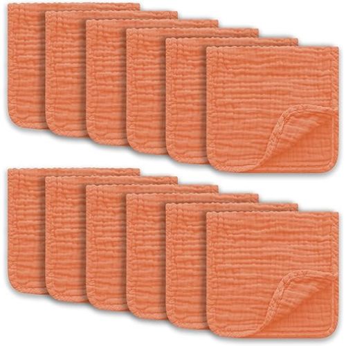 Muslin Burp Cloths Large 100% Cotton Hand Washcloths for Boys & Girls, Baby Essentials Extra Absorbent and Soft Burping Rags for Newborn Registry (Vermilion, 12-Pack, 20" X10")