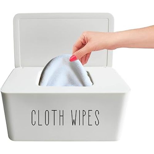 Cloth Wipes Dispenser, 8.2L x 4.9W x 3.9H inches, Cloth Baby Diaper Wipes Container for Homemade Reuseable Baby Essential, White