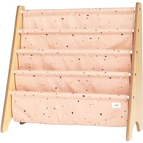 3 Sprouts Recycled Fabric Kids Book Rack Storage Bookshelf Organizer in Clay Terrazzo for Ages 3+