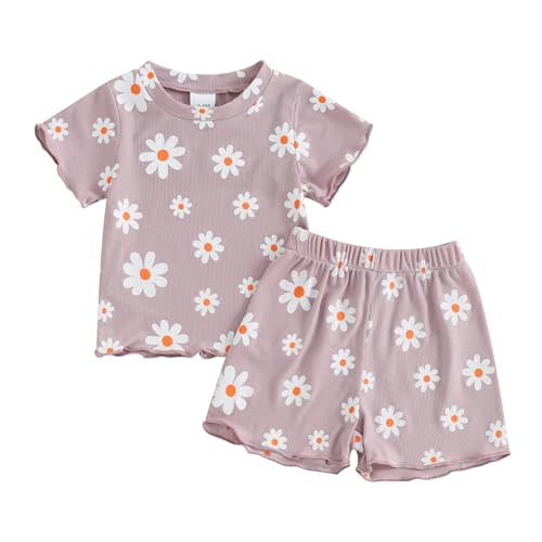 FOCUSNORM Toddler Baby Girl Outfit Newborn Girl Summer Clothes Short Sleeve T Shirt Checkerboard Top Set Elastic Waist Shorts