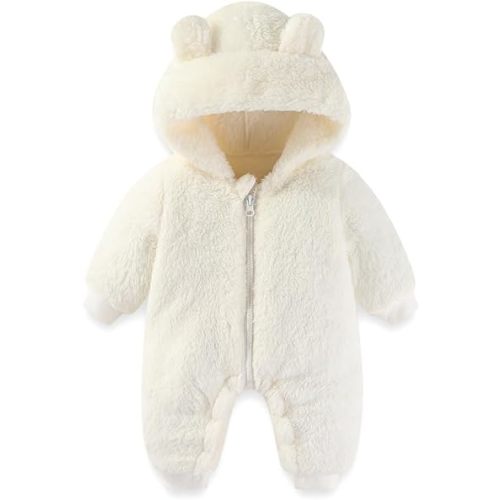 Newborn Baby Bear One-piece Outfit Suit 0-3 Months Girls Boys Fleece Jumpsuit Romper Hooded Winter Snowsuit Clothes