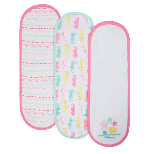 3-Pack Baby Girls Wave, Seahorse, & Shells Knit Terry Burp Cloths