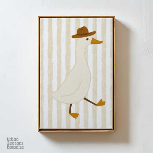 Silly Goose Nursery Wall Art, Farm Animal Print with Cowboy Hat, Western Baby Room Decor, Striped Cottagecore Poster, Boy Farmhouse Artwork