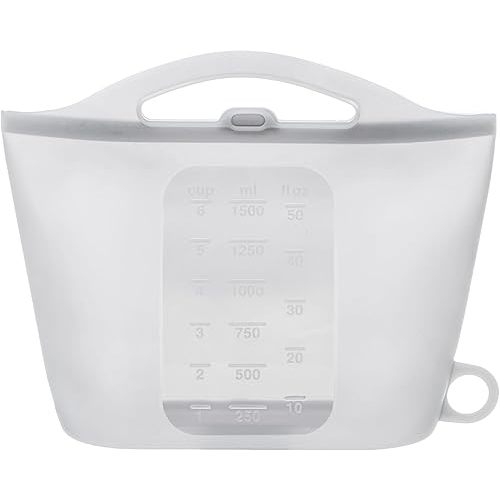 Silicone Steam Sanitizing Bag for Travel, 1.5L Microwave Reusable Steam Bags for Baby Bottles, Accessories, Breastpump,Fruit Vegetable Storage Fresh Keeping Bag for Home and Travel, Gray,1 Pack