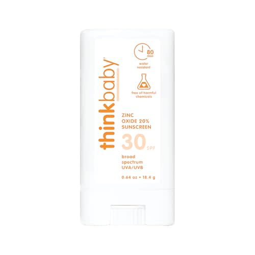Thinkbaby SPF 30 Sunscreen Stick – Safe, Natural, Water Resistant Sun Cream for Babies, Kids & Adults – Mineral UVA/UVB Sun Protection – Reef Friendly Travel Stick, 0.64oz