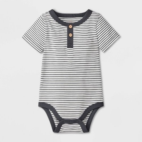 Baby Boys' Henley Bodysuit - Cat & Jack™ Black/Gray 3-6M: Cotton Blend, Recycled Polyester, Spandex, Short Sleeve, Front Button Down