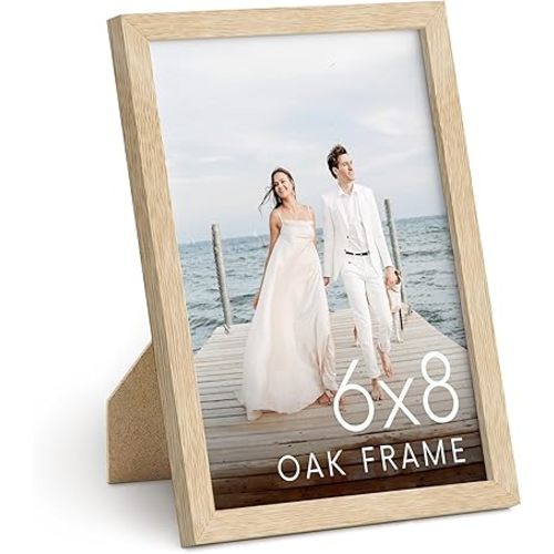 HAUS AND HUES 6x8 Natural Oak Wooden Picture Frame - 6x8 Poster Frame - Premium Oak, Vertical Hang, Shatterproof Plexiglass - Ideal for Home, Room, Office (6x8 in, Natural Oak)