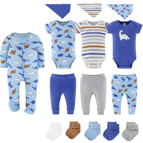 The Peanutshell 15-Piece Baby Boy Clothing Gift Set, Baby Boy Essentials, Mix and Match Outfits, Dinosaur