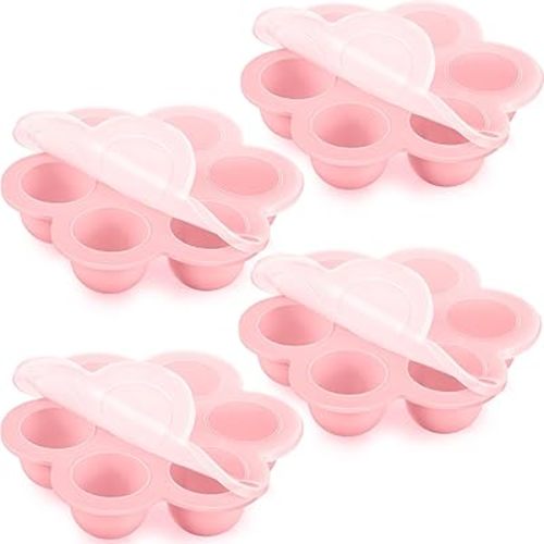 4 Pcs Silicone Baby Food Freezer Tray with Lid Stackable Reusable 2.5oz Silicone Baby Food Freezer Molds Storage Tray for Homemade Egg Bite Vegetable Fruit Purees Breastmilk(Pink)