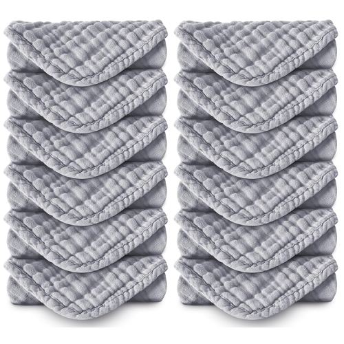 Muslin Burp Cloths 100% Cotton Large 20''x10'' Extra Soft and Absorbent Baby Wash Cloths Spit Up Rags - Baby Burping Cloth for Boys Girls Items(12 Pack Grey)