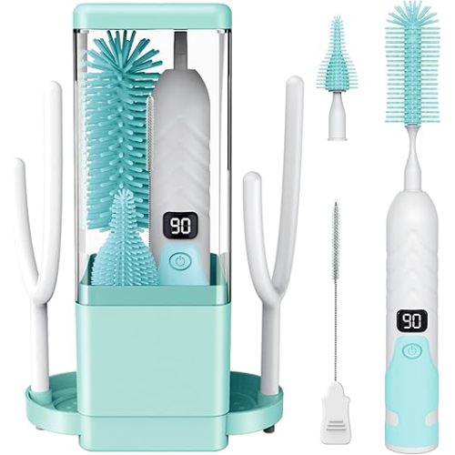 Electric Bottle Brush Cleaner,Electric Baby Bottle Brush Cleaner, Baby Bottle Washer,8 in 1Automatic Bottle Cleaner Brush Set,Green