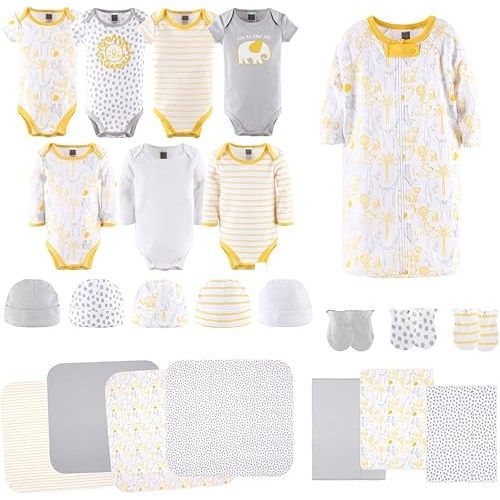 The Peanutshell Baby Layette Gift Set for Boys or Girls - 23 Piece New Born Unisex Gift Set, Baby Clothes & Newborn Essentials Must Haves - Newborn Clothes 0-3 Months - Safari Themed