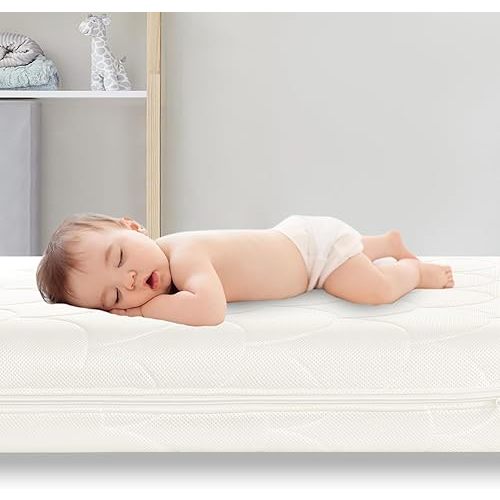Crib Mattress, Dual-Sided Baby and Toddler Mattress with Washable Airfiber Insert and Removable Cover, 100% Breathable, Organic Cotton 5" Firm Mattress (White Air Layer)