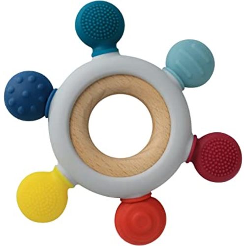Arudyo Baby Teething Toys Silicone Teethers BPA Free Silicone Rudder with Wooden Ring Soothe Babies Gums (Rainbow)
