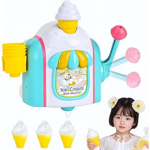 Bath Bubble Machine,Bath Toys for Toddlers 3-4 Years,Ice Cream Foam Maker Bath Toys for Kids Ages 4-8,Bubble Pretend Cake Play Set Water Bathtub ice Cream Toys for Toddlers 3-5